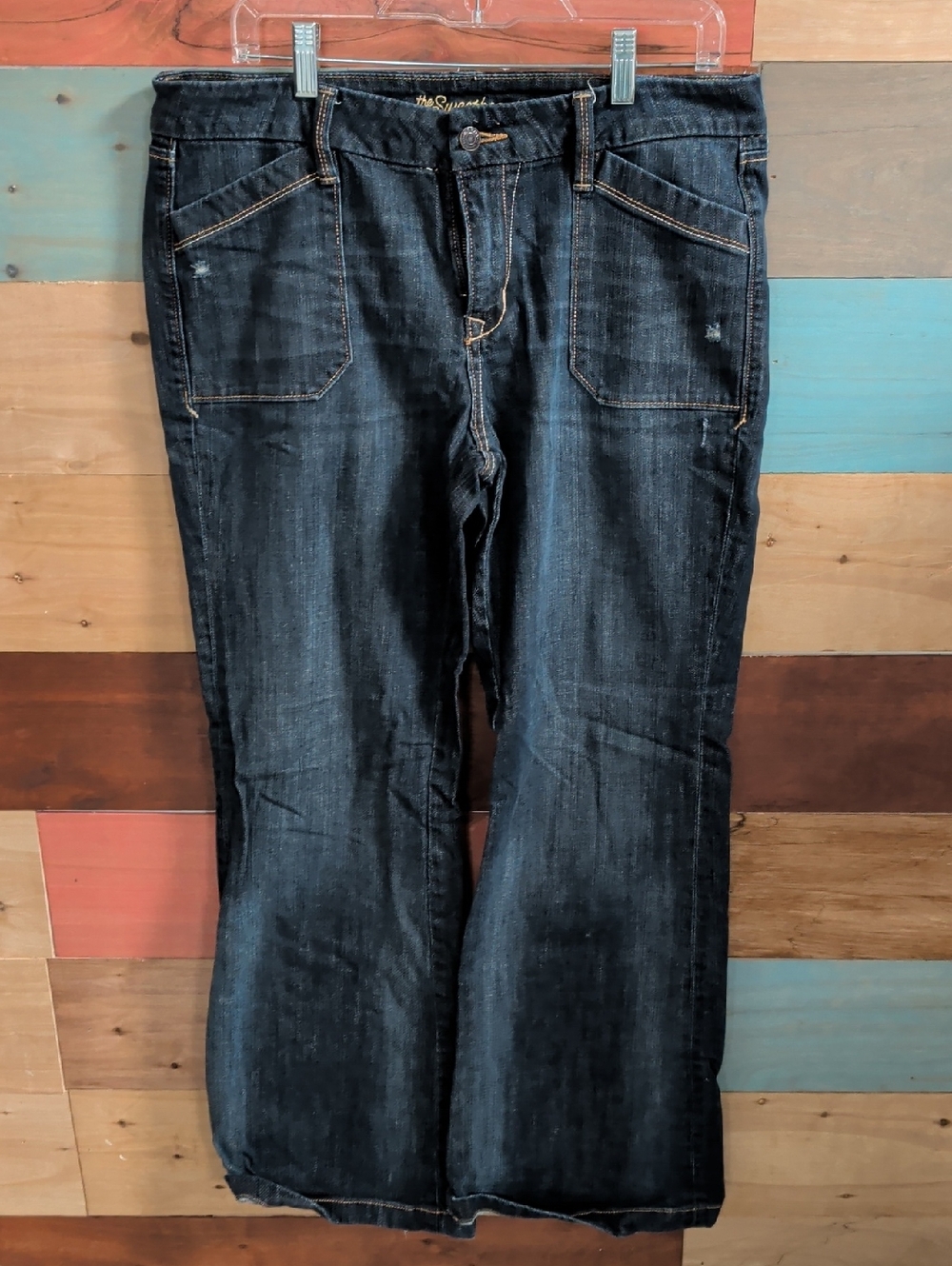 Old Navy Dark Wash Wide-Leg Jeans with Front Patch Pockets